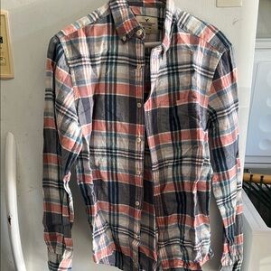 American Eagle Outfitters Blue and Red Casual Button Down Shirt